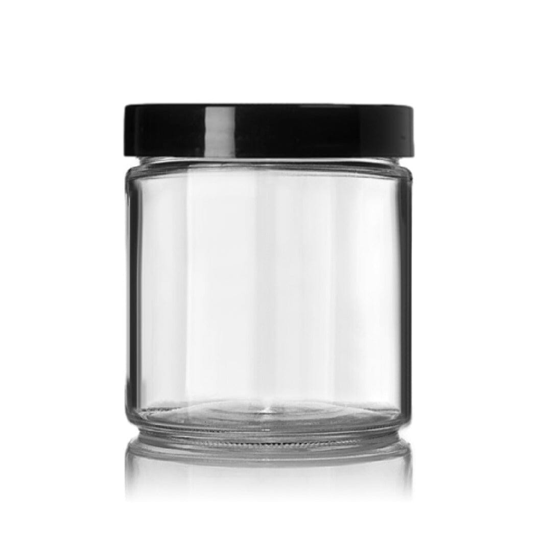 16 oz Clear Glass Jar w/ Black Cap