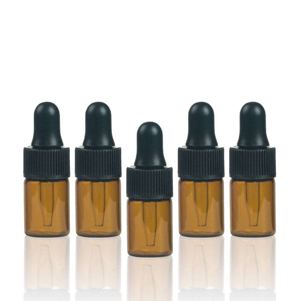 2 ml Amber Glass Vials w/ Black Droppers (Pack of 5) Sample Bottles Got Oils? 