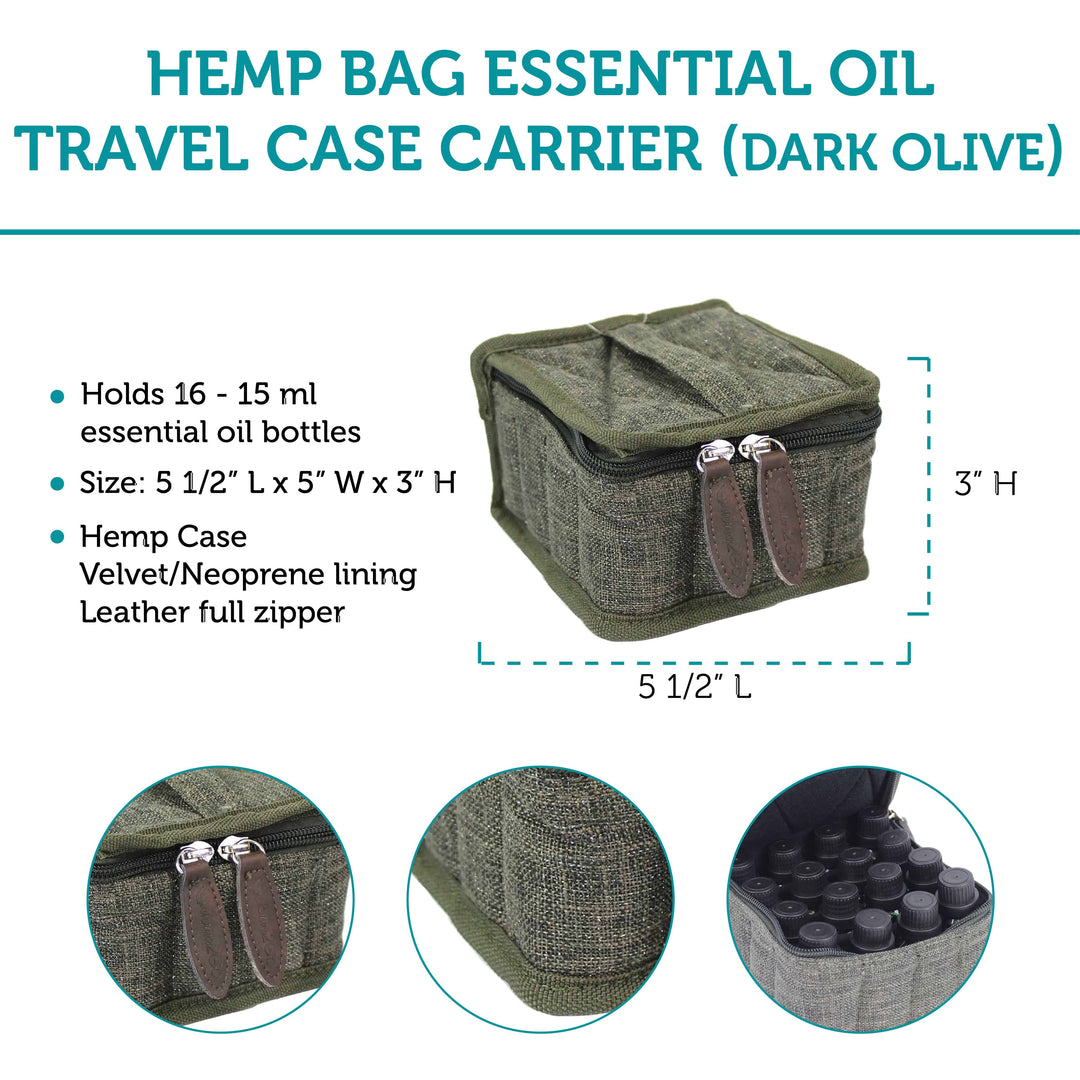 Hemp Bag Essential Oil Travel Case Carrier (Dark Olive) Cases Your Oil Tools 
