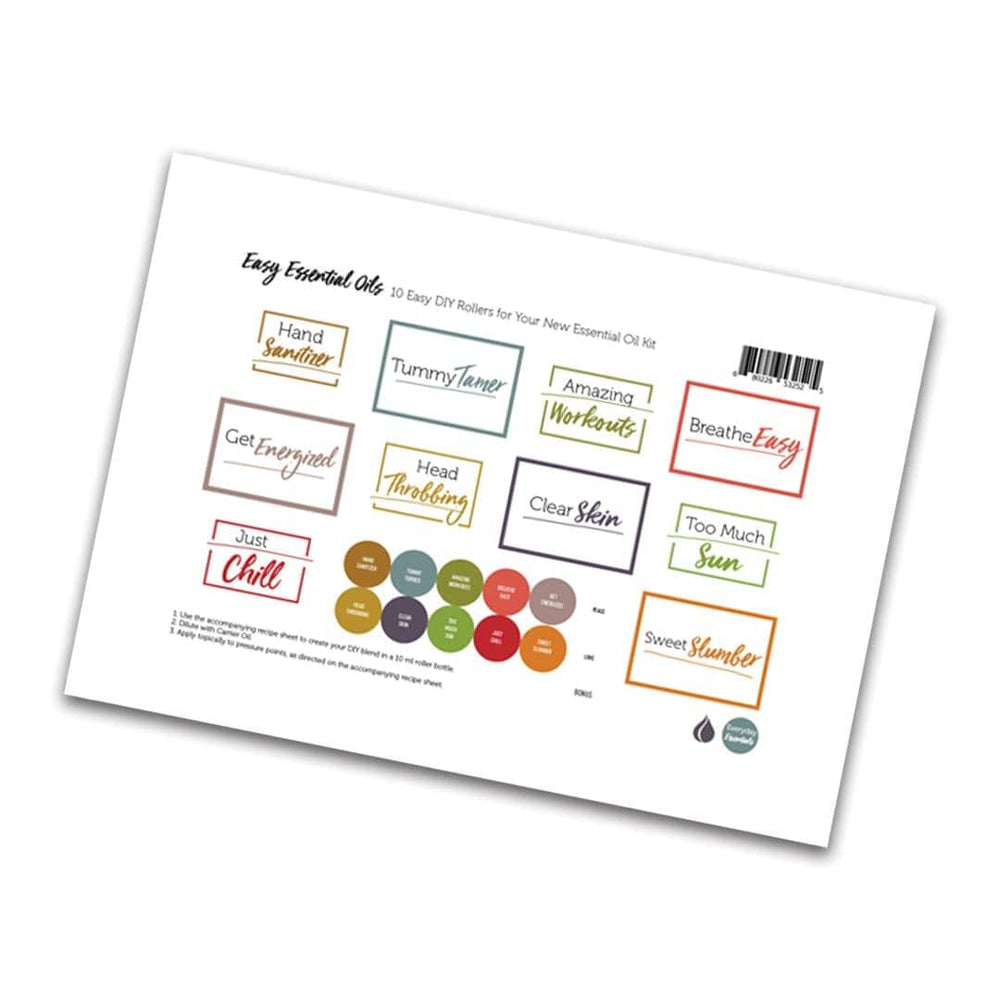 Easy Essential Oils Recipes & Labels DIY Kit (Bottles Included) at Your Oil Tools