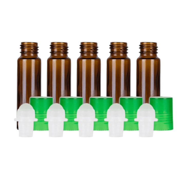 10 ml Amber Glass Roller Bottles (Flat of 150) Glass Roller Bottles Your Oil Tools Green Glass 