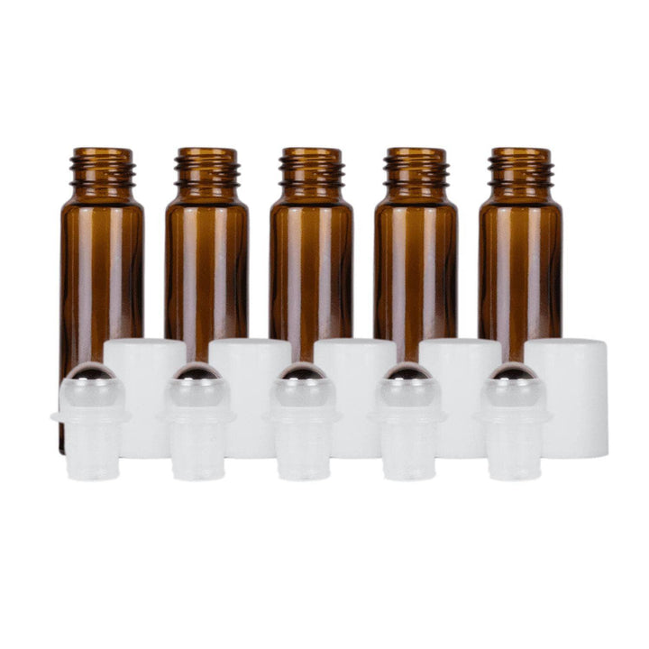 10 ml Amber Glass Roller Bottles (Flat of 150) Glass Roller Bottles Your Oil Tools White Stainless 