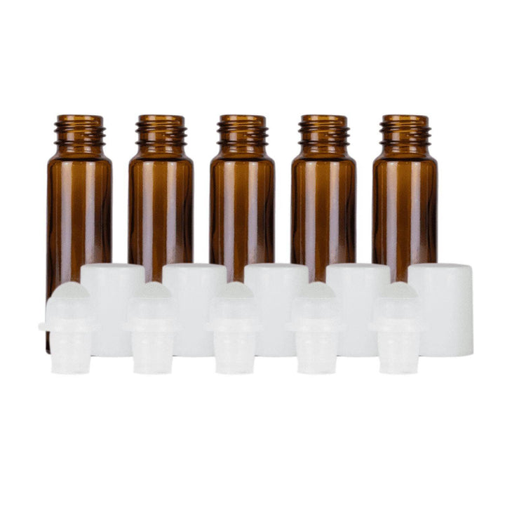 10 ml Amber Glass Roller Bottles (Pack of 5) Glass Roller Bottles Your Oil Tools White Glass 