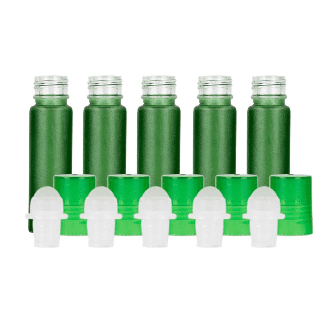 10 ml Green Frosted Glass Roller Bottles (Pack of 5) Glass Roller Bottles Your Oil Tools Green Glass 