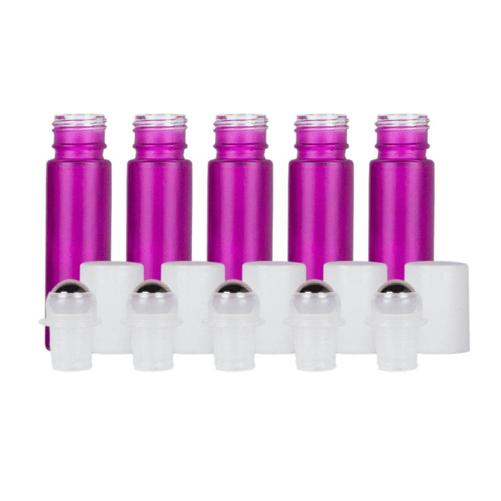 10 ml Purple Frosted Glass Roller Bottles (Pack of 5) Glass Roller Bottles Your Oil Tools White Stainless 
