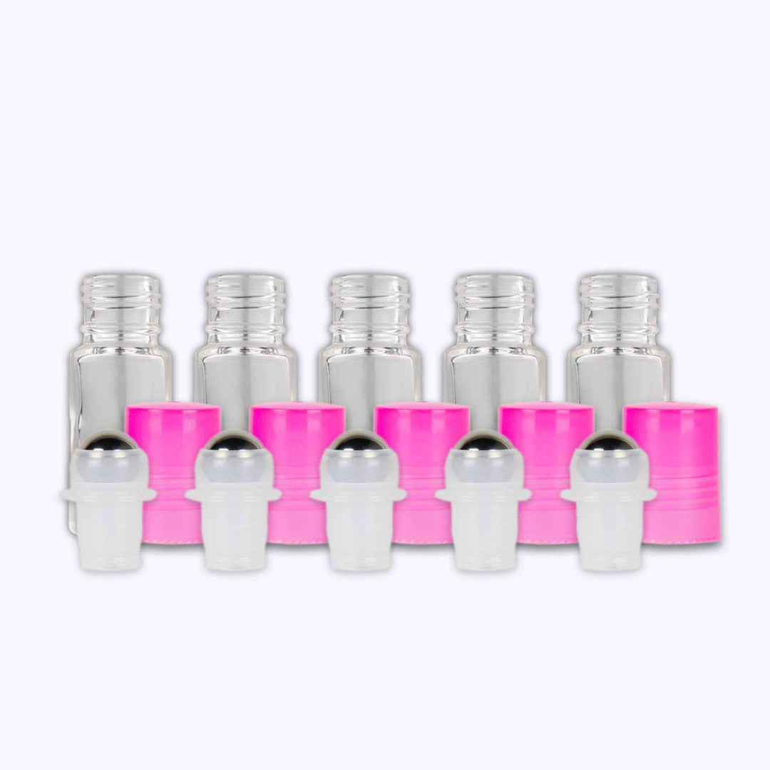 5 ml Clear Glass Roller Bottles (Flat of 150) Glass Roller Bottles Your Oil Tools Pink Stainless 