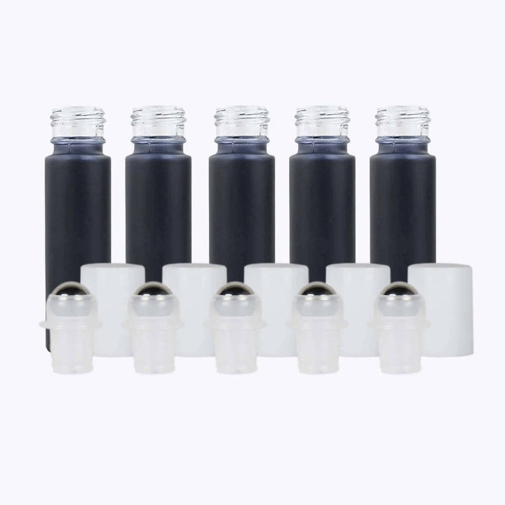 10 ml Black Frosted Glass Roller Bottle (Pack of 5) Glass Roller Bottles Your Oil Tools White Stainless 
