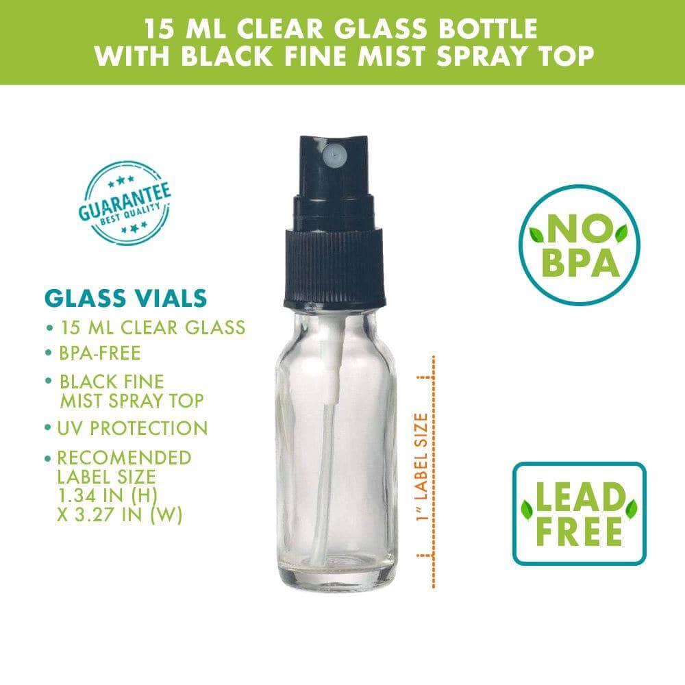 15 ml Clear Glass Bottle w/ Black Fine Mist Top Glass Spray Bottles Your Oil Tools 