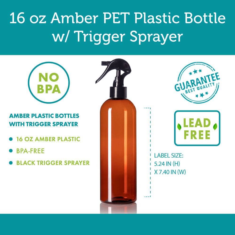 16 oz Amber PET Plastic Cosmo Bottle w/ Trigger Sprayer Plastic Spray Bottles Your Oil Tools 