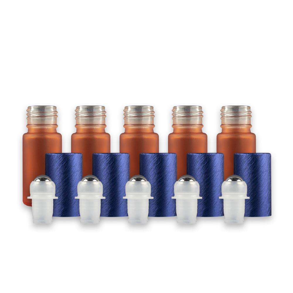 5 ml Frosted Glass Roller Bottle w/ Stainless Steel Roller (Pack of 5) Glass Roller Bottles Sunshine Orange Blue 
