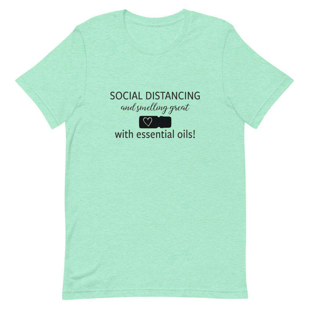 "Social Distancing and Smelling Great with Essential Oils" Short-Sleeve Unisex T-Shirt Apparel Your Oil Tools Heather Mint S 