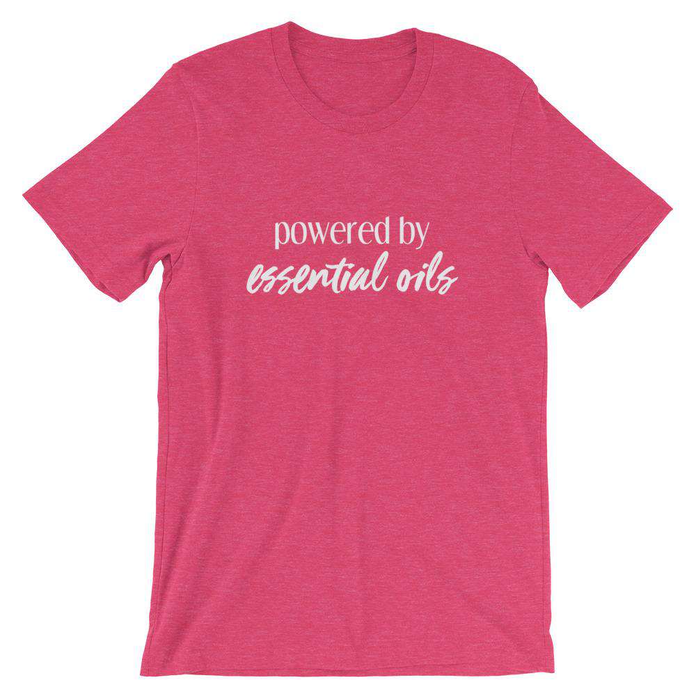 Powered by Essential Oils (Dark) Short-Sleeve Unisex T-Shirt Apparel Your Oil Tools Heather Raspberry S 
