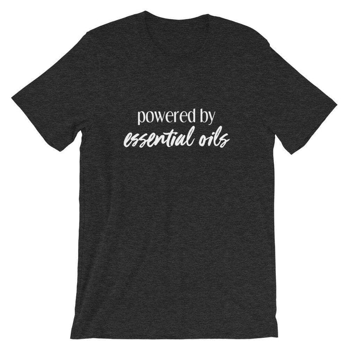Powered by Essential Oils (Dark) Short-Sleeve Unisex T-Shirt Apparel Your Oil Tools Dark Grey Heather XS 