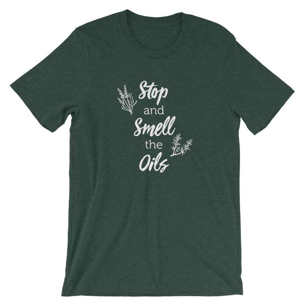 Stop and Smell the Oils (Dark) Short-Sleeve Unisex T-Shirt Apparel Your Oil Tools Heather Forest S 