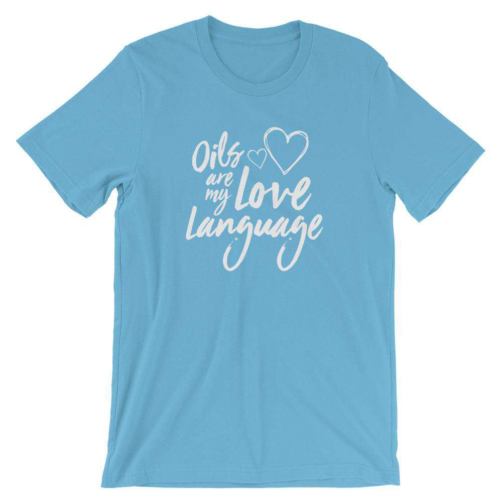 Love Language (Dark) Short-Sleeve Unisex T-Shirt Apparel Your Oil Tools Ocean Blue S 