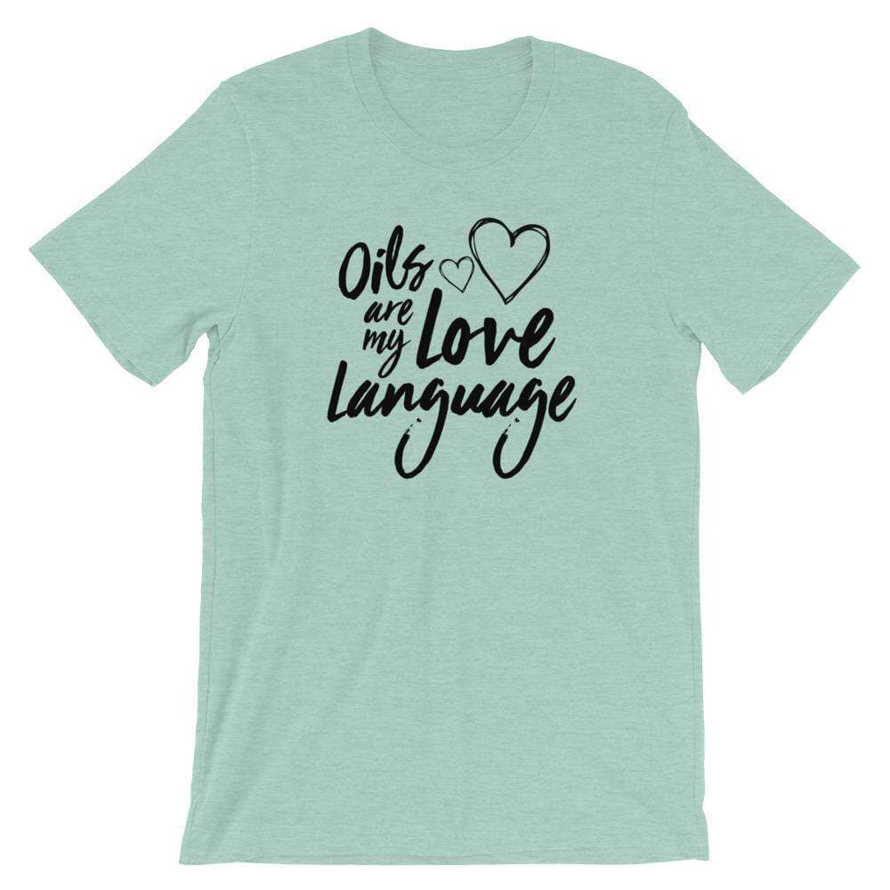Love Language (Light) Short-Sleeve Unisex T-Shirt Apparel Your Oil Tools Heather Prism Dusty Blue XS 