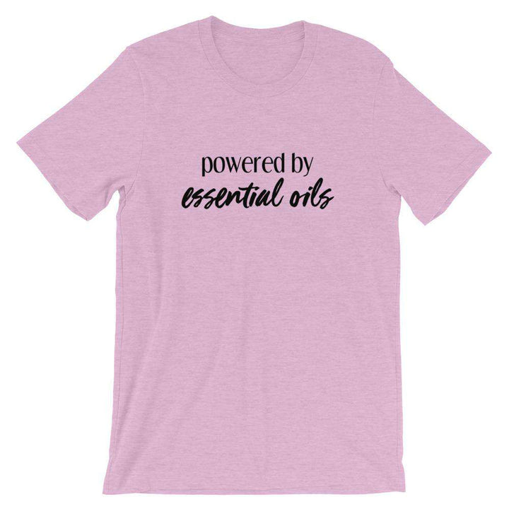 Powered by Essential Oils (Light) Short-Sleeve Unisex T-Shirt Apparel Your Oil Tools Heather Prism Lilac XS 