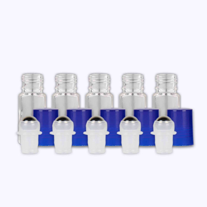 5 ml Clear Glass Roller Bottles (Pack of 5) Glass Roller Bottles Your Oil Tools Blue Stainless 