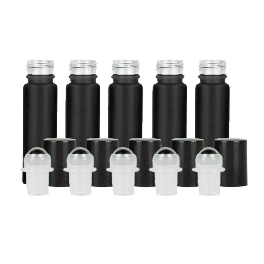 10 ml Black Frosted Glass Roller Bottle (Pack of 5) Glass Roller Bottles Your Oil Tools Black Stainless 