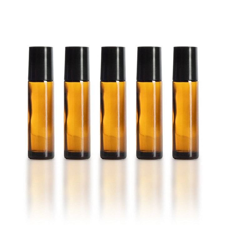 10 ml Amber Glass Bottles with Leak Guard™ Rollers (Pack of 5) Glass Roller Bottles Your Oil Tools 