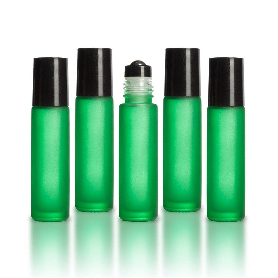 10 ml Green Frosted Bottles with Leak Guard™ Rollers (Pack of 5) Glass Roller Bottles Your Oil Tools 