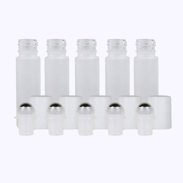 10 ml White Frosted Glass Roller Bottle (Pack of 5) Glass Roller Bottles Your Oil Tools White Stainless 