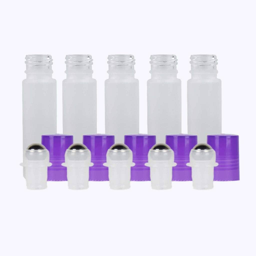 10 ml White Frosted Glass Roller Bottle (Pack of 5) Glass Roller Bottles Your Oil Tools Purple Stainless 