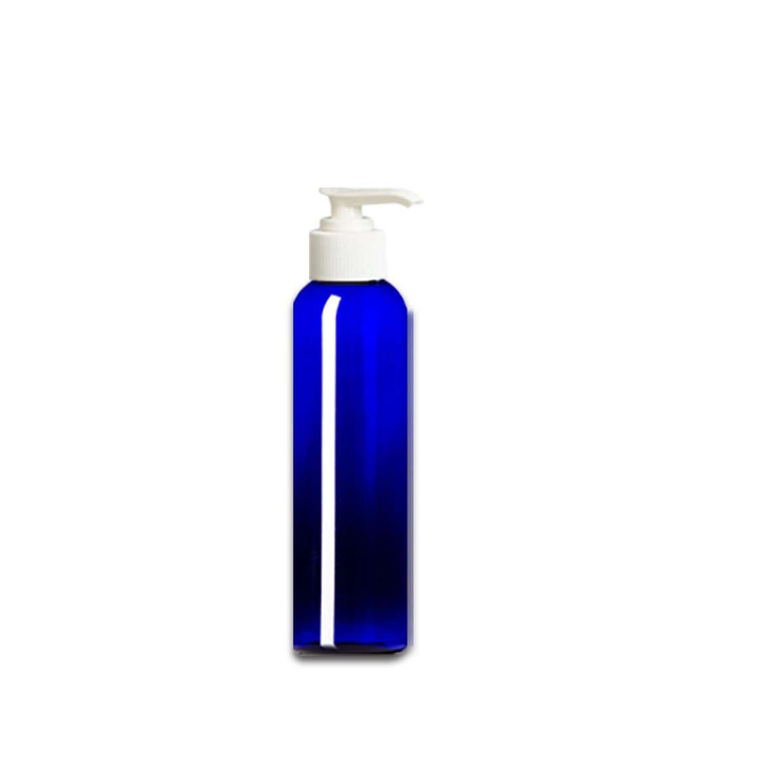 4 oz Blue PET Plastic Cosmo Bottle w/ White Pump Top Plastic Lotion Bottles Your Oil Tools 