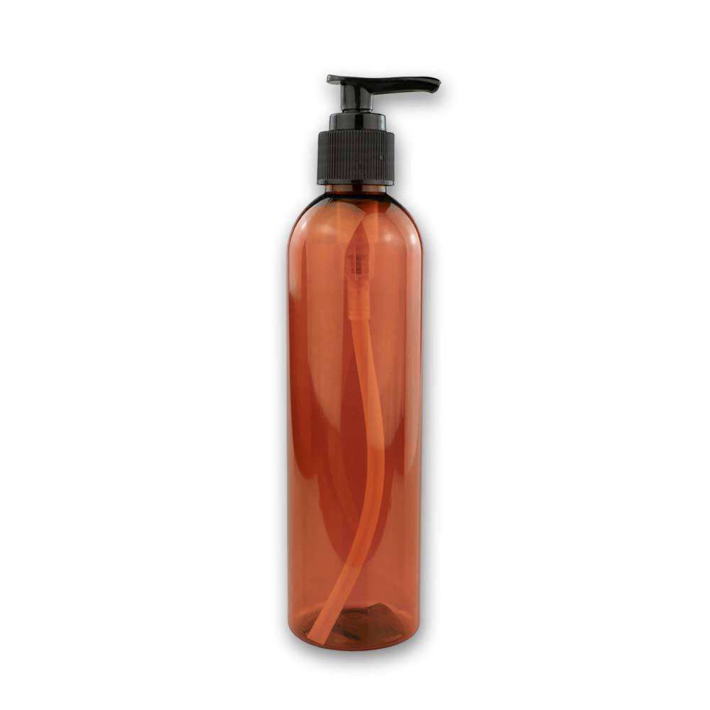 8 oz Amber PET Plastic Cosmo Bottle w/ Black Pump Top Plastic Lotion Bottles Your Oil Tools 
