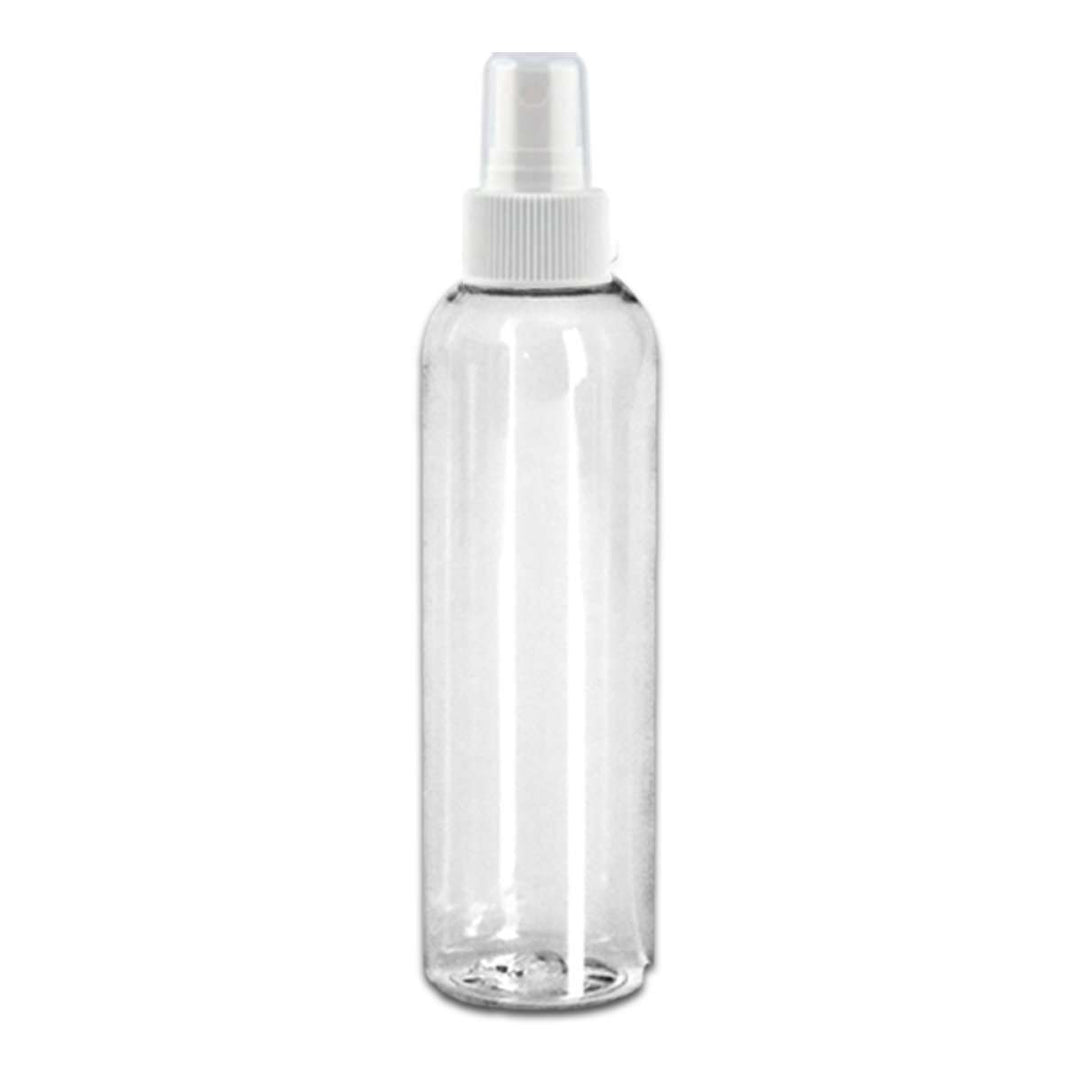 4 oz Clear PET Plastic Cosmo Bottle w/ White Fine Mist Top Plastic Spray Bottles Your Oil Tools 