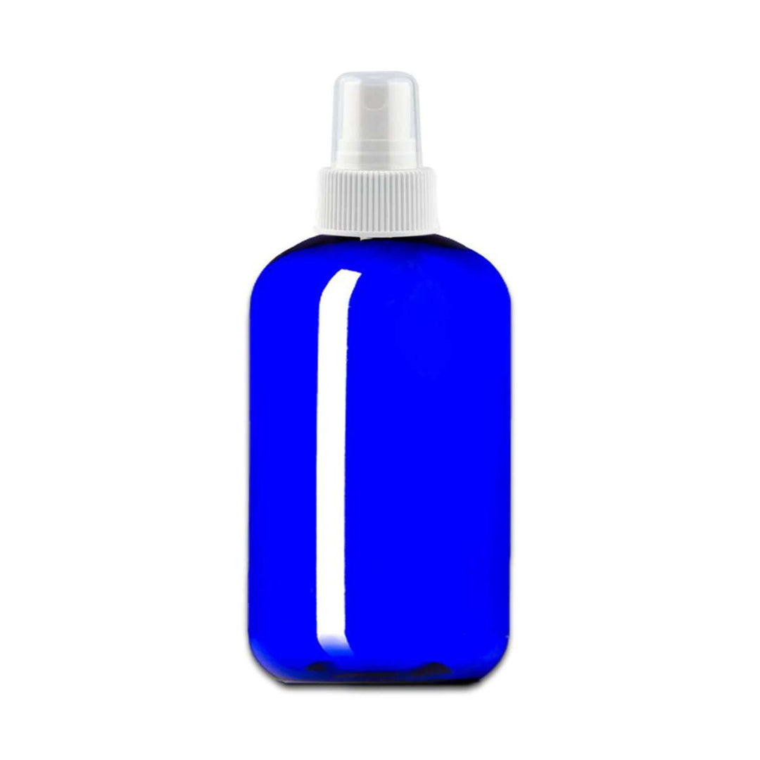 8 oz Blue PET Plastic Boston Round Bottle w/ White Fine Mist Top Plastic Spray Bottles Your Oil Tools 