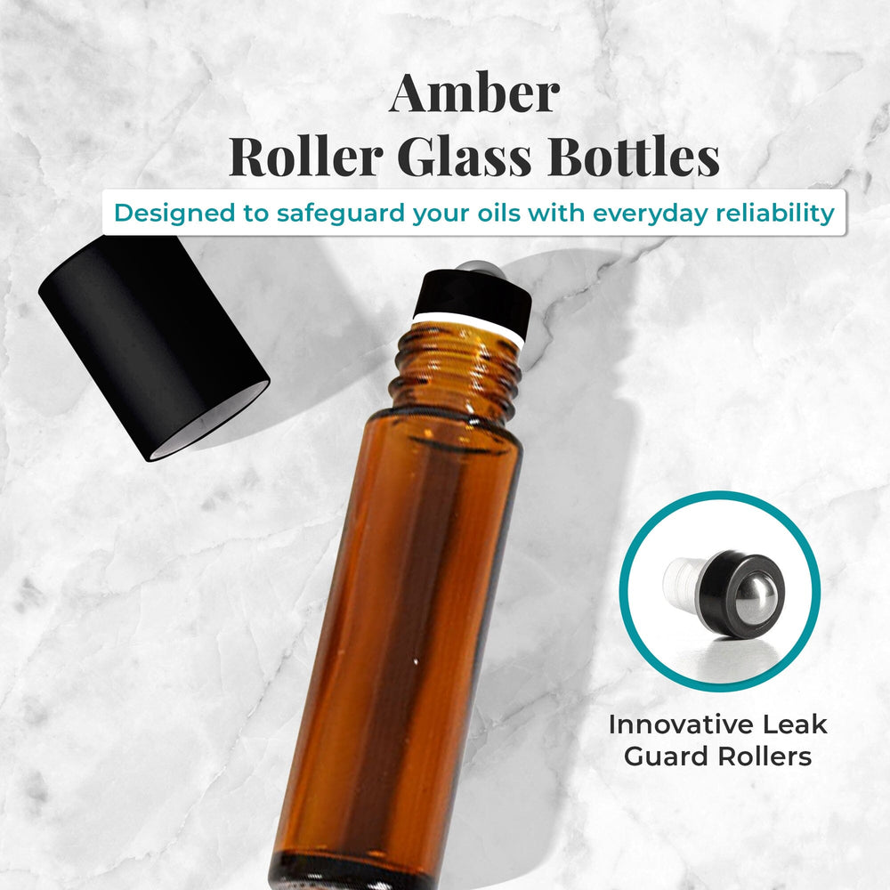 10 ml Amber Glass Bottles with Leak Guard™ Rollers (Pack of 5) Glass Roller Bottles Your Oil Tools 