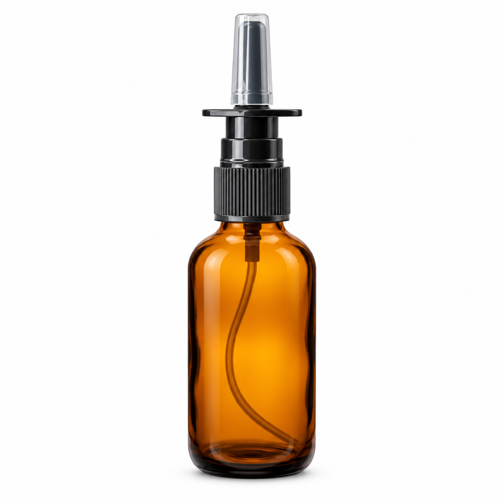 2oz Amber Glass Bottle w/ Black Nasal Atomizer
