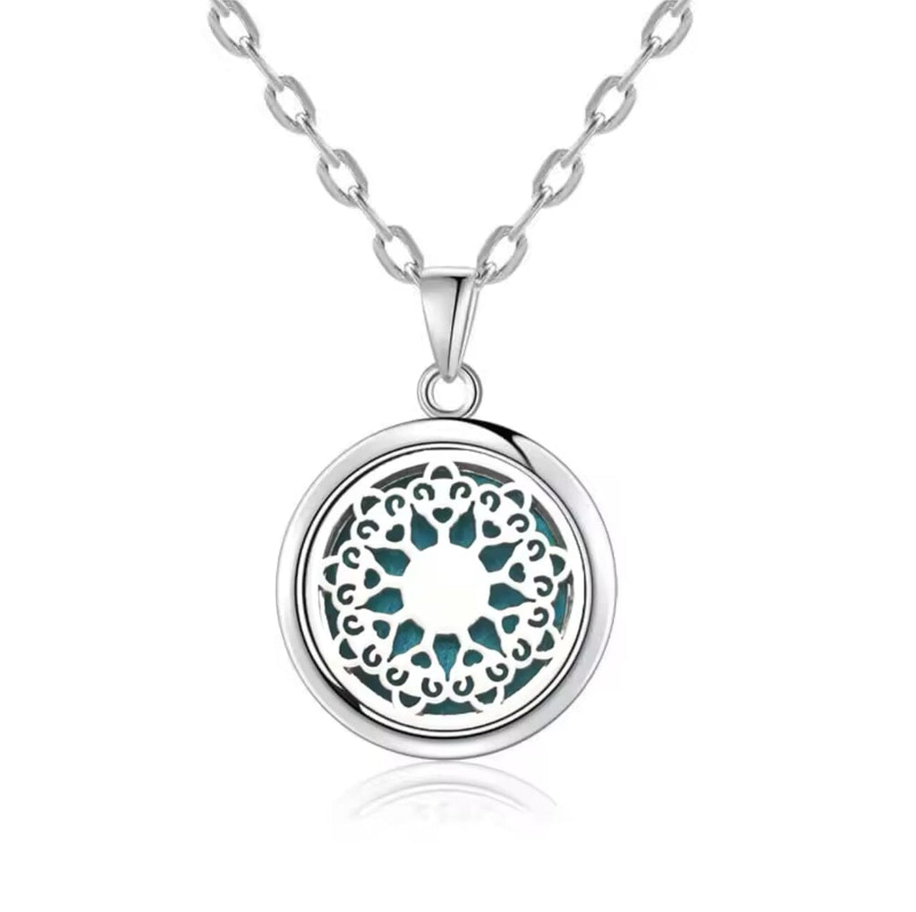 Cool Me Cool Hamsa 30mm Chakra Essential Oil Diffuser Locket Necklace - Stainless Steel Aromatherapy Jewelry With 10 Pads