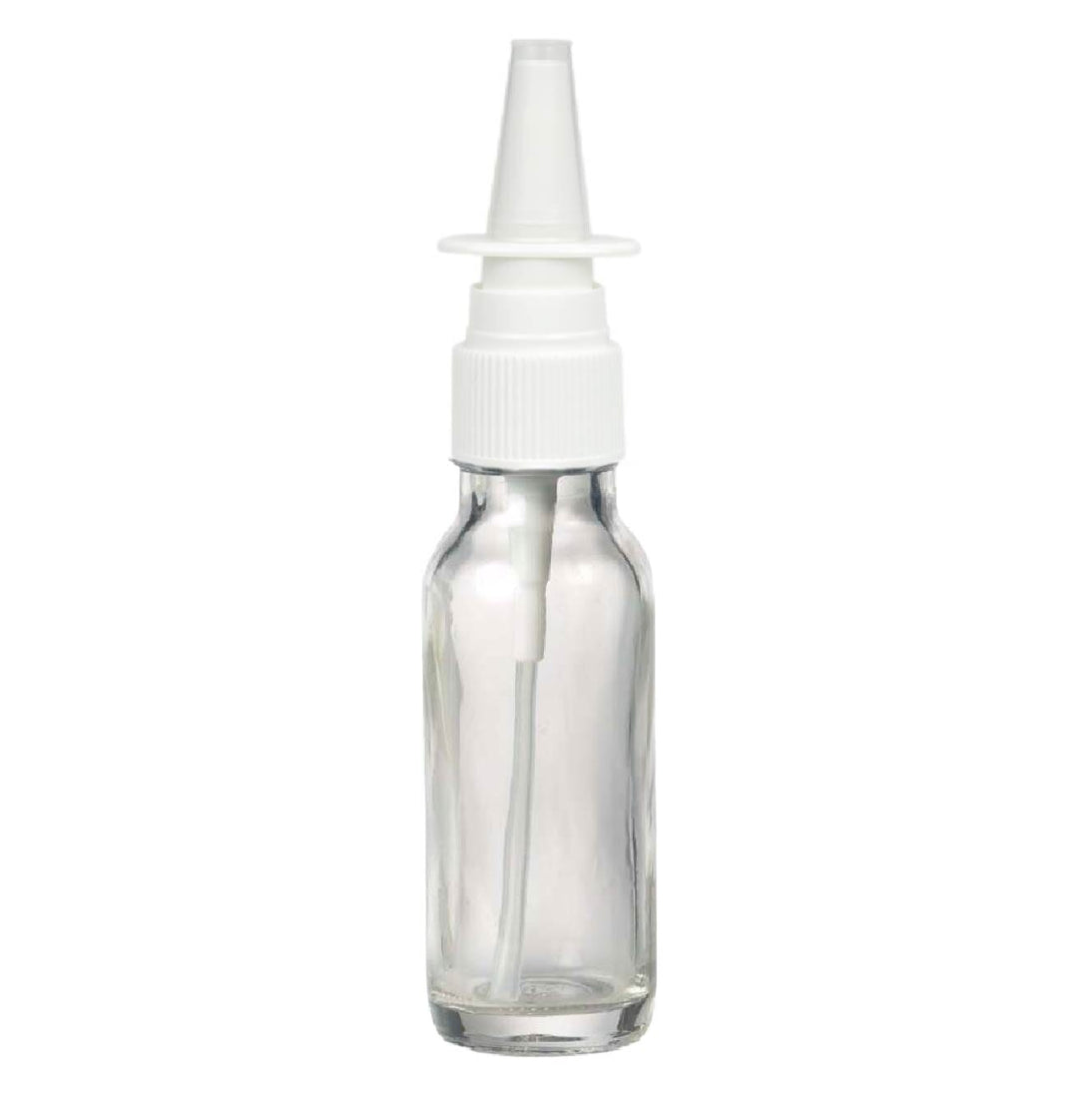 15 ml Clear Glass Bottle w/ White Nasal Atomizer at Your Oil Tools