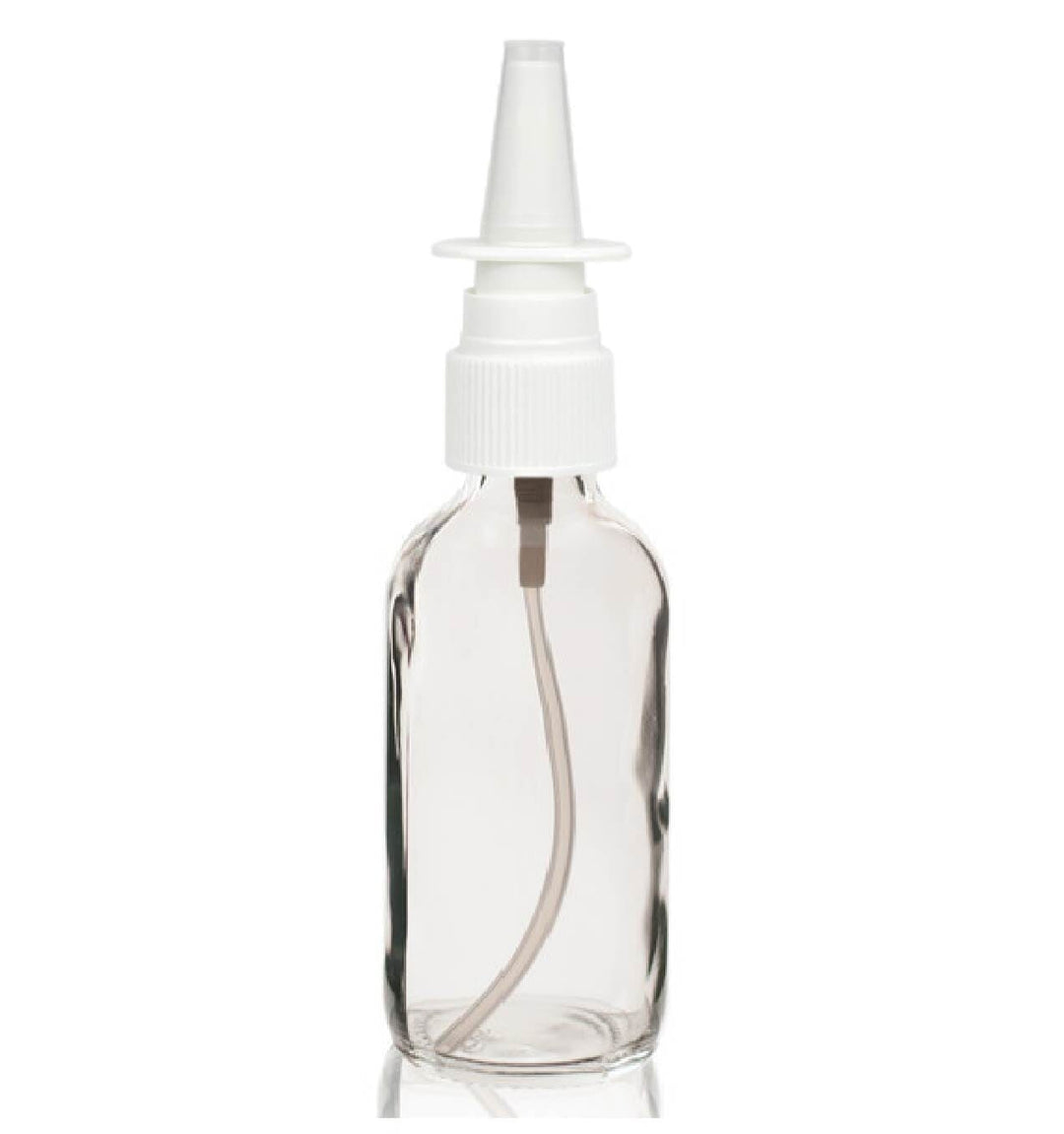 2oz Clear Glass Bottle w/ White Nasal Atomizer at Your Oil Tools