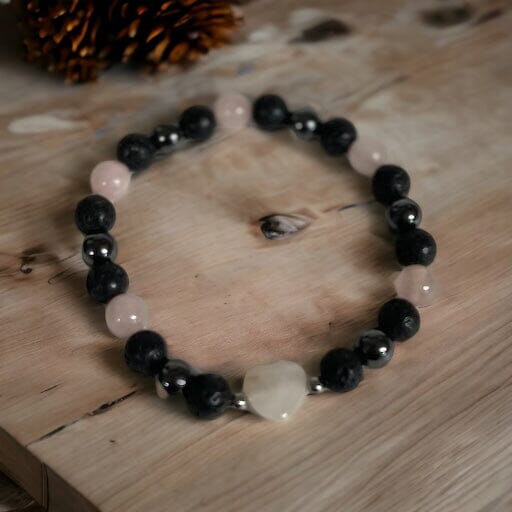Aromatherapy Gem & Lava Heart Bracelet (rose quartz) Aroma Jewelry Your Oil Tools 