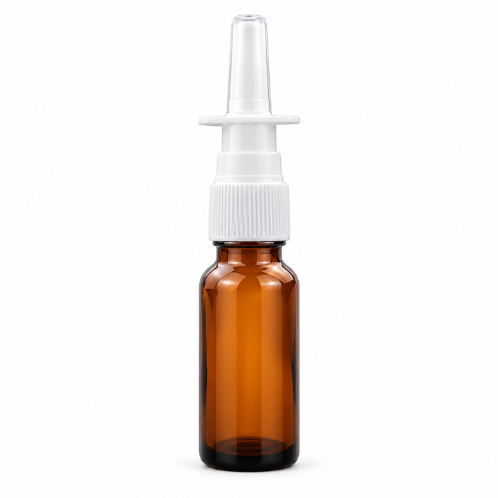 15 ml Amber Glass Bottle w/ White Nasal Atomizer
