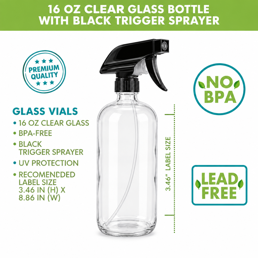 16 oz Clear Glass Bottle w/ Trigger Sprayer