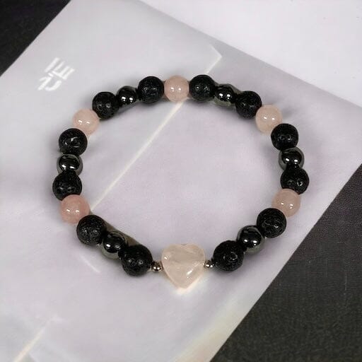 Aromatherapy Gem & Lava Heart Bracelet (rose quartz) Aroma Jewelry Your Oil Tools 