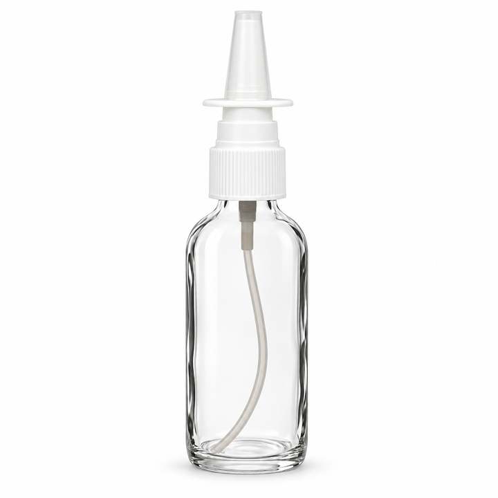 2oz Clear Glass Bottle w/ White Nasal Atomizer