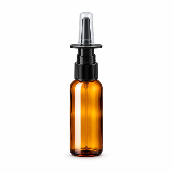 15 ml Amber Glass Bottle w/ Black Nasal Atomizer