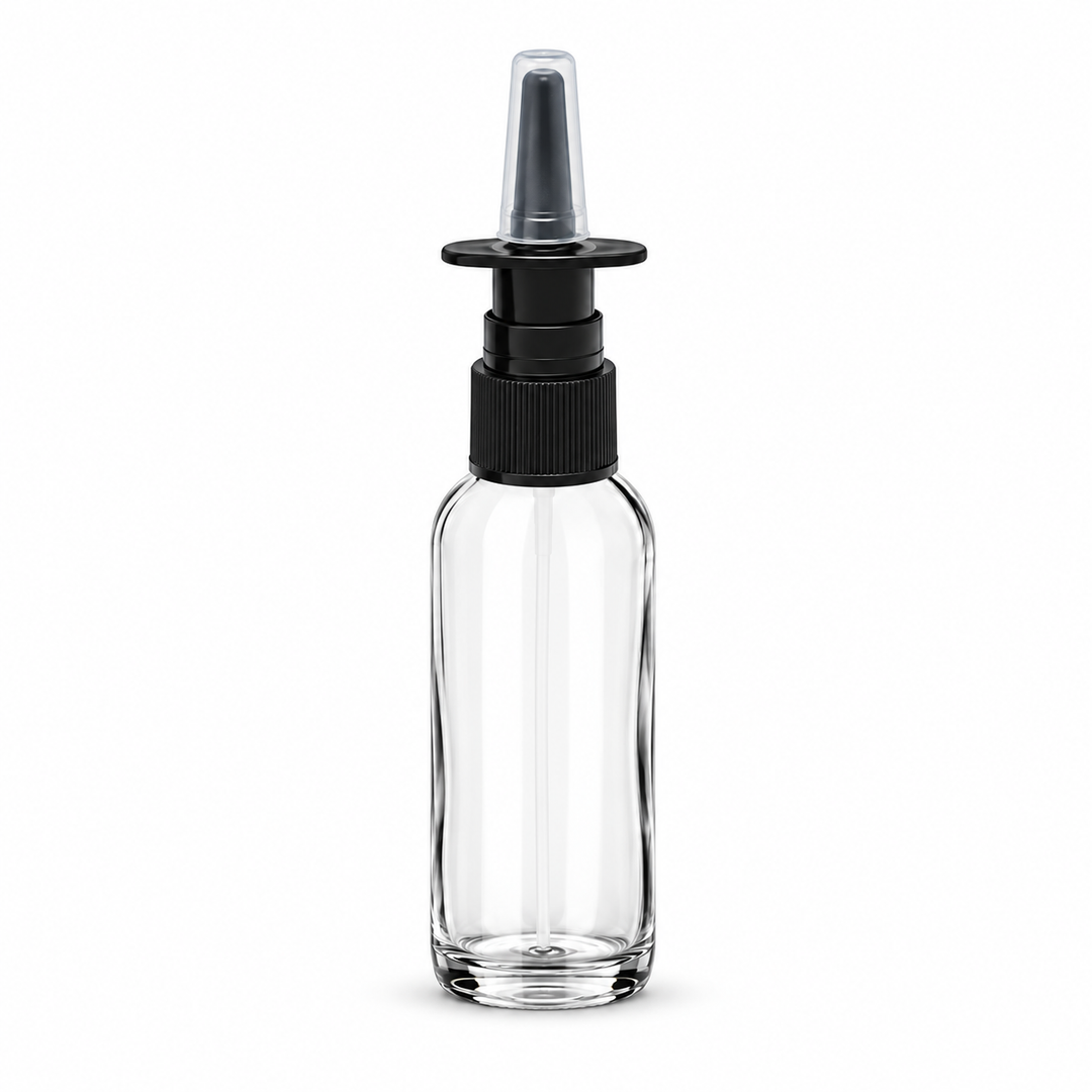 15 ml Clear Glass Bottle w/ Black Nasal Atomizer