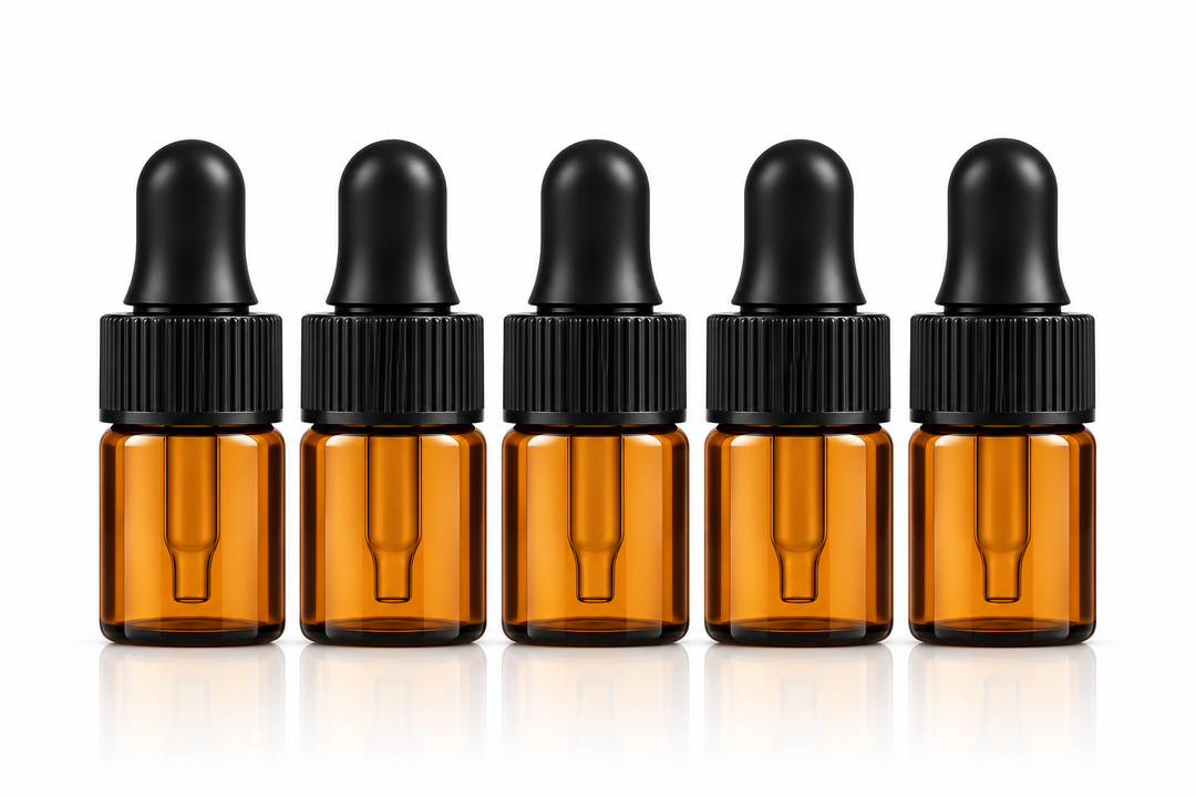2 ml Amber Glass Vials w/ Black Droppers (Pack of 5)