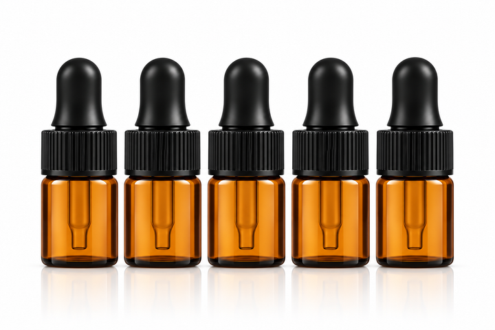 2 ml Amber Glass Vials w/ Black Droppers (Pack of 5)