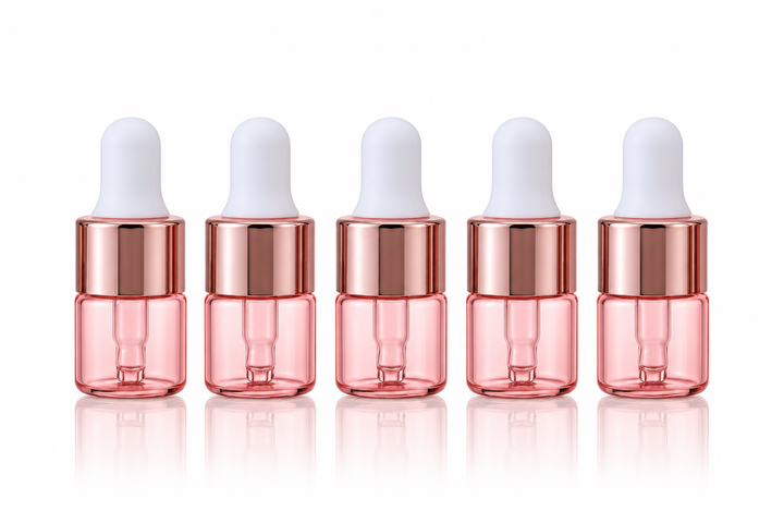 1 ml Pink Glass Vials w/ Rose Gold Dropper (Pack of 5) - Your Oil Tools