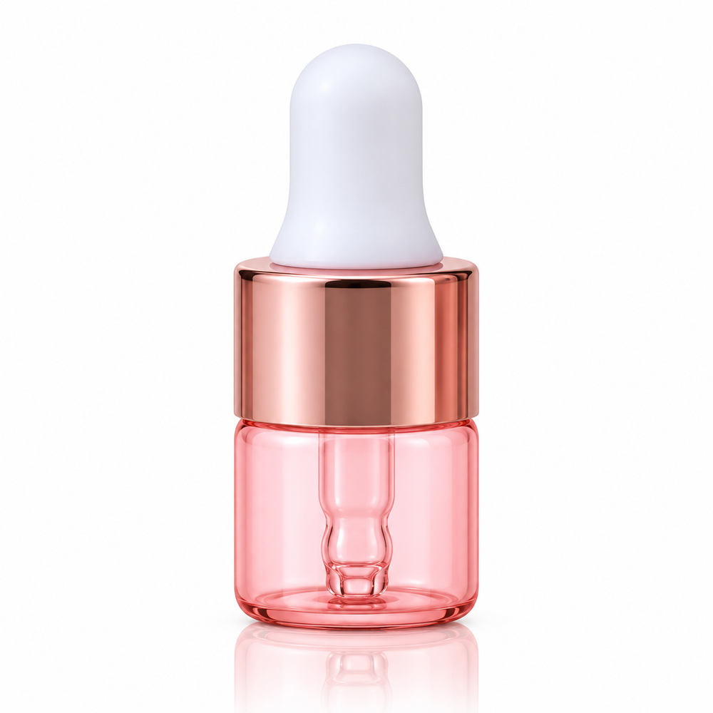 1 ml Pink Glass Vials w/ Rose Gold Dropper (Pack of 5) - Your Oil Tools