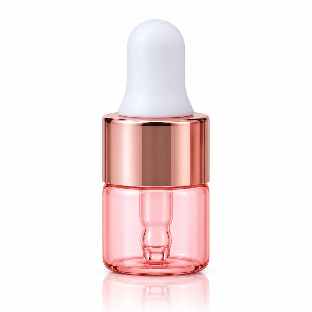 1 ml Pink Glass Vials w/ Rose Gold Dropper (Pack of 5) - Your Oil Tools