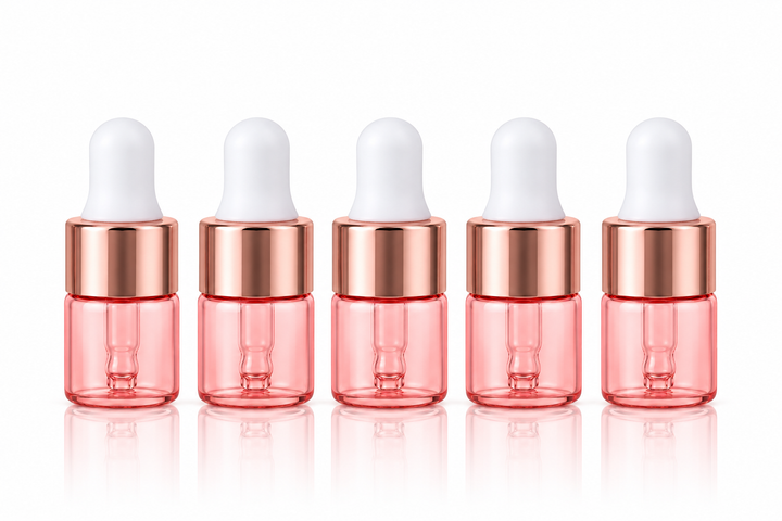2 ml Pink Glass Vials w/ Rose Gold Dropper (Pack of 5)