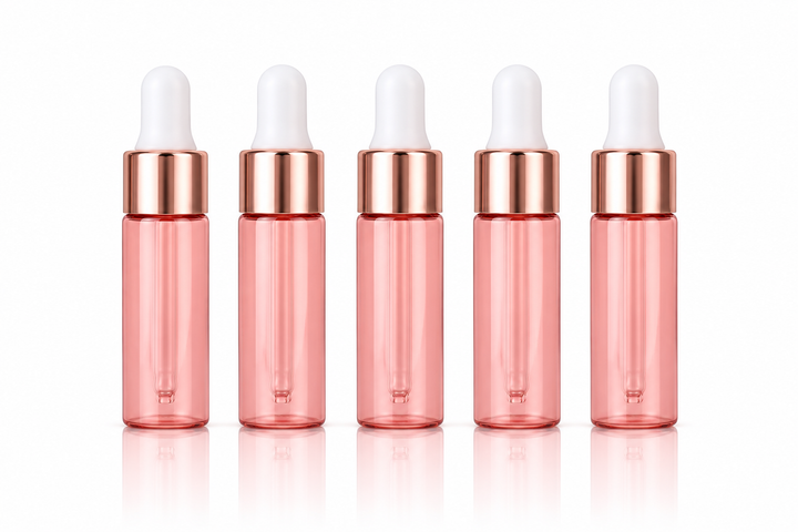 5 ml Pink Glass Vials w/ Rose Gold Dropper (Pack of 5) - Your Oil Tools
